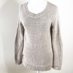 Market & spruce Sweater Tan Small Leather buttons up back Elbow  patches
